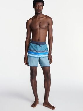 George Teal and Navy Striped Swim Shorts